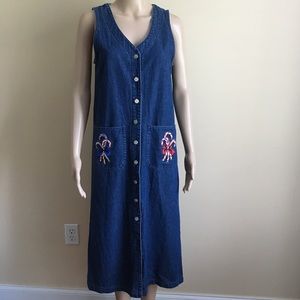 6 Petite Denim Jumper Dress Christmas Embroidered